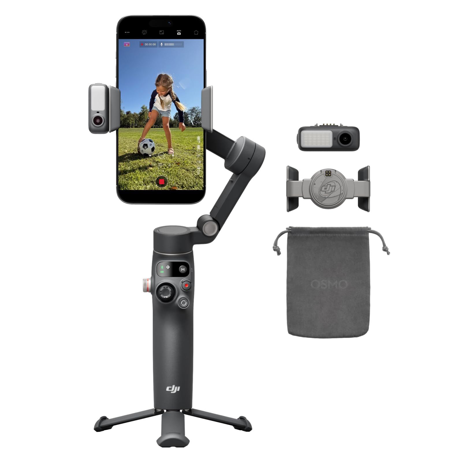 DJI Osmo Mobile 8 Gimbal Stabilizer for Phone, AI Native Tracking with Audio & Lighting, 360° Pan Rotation, Built-in Extension Rod & Tripod, 10h Battery, Extension Rod, Robust 3-Axis Stabilization