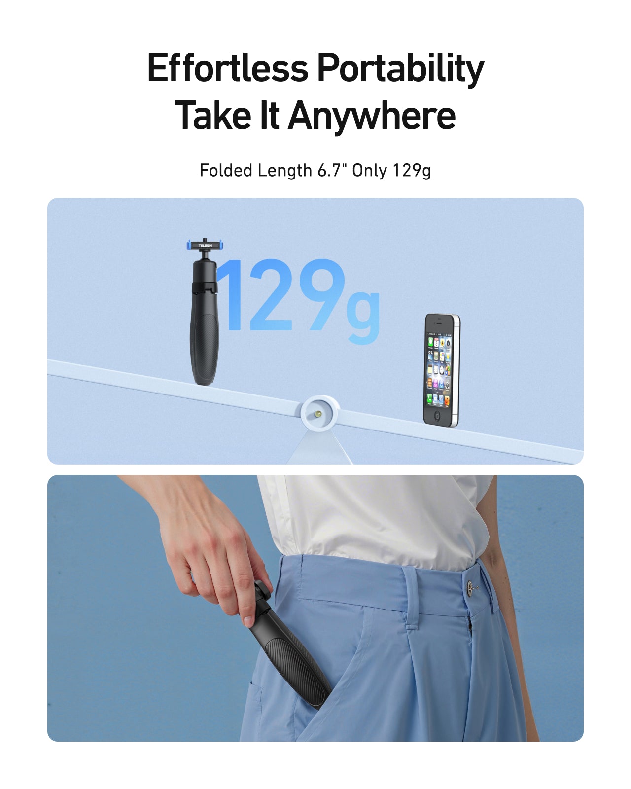 TELESIN Quick-Release Selfie Stick for GoPro 13