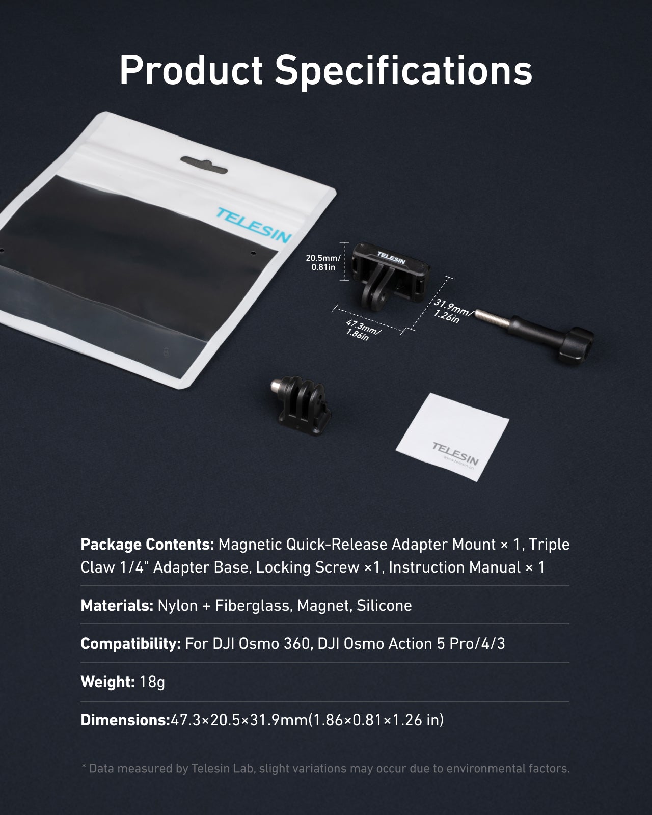 TELESIN Magnetic Quick-Release Adapter Mount