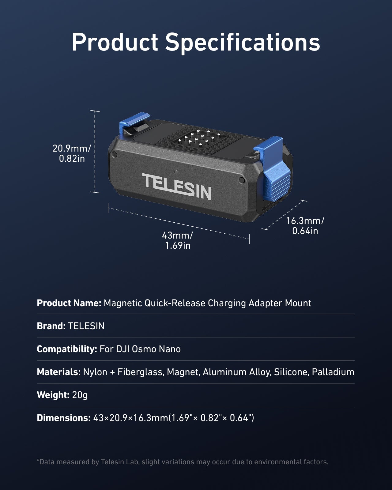 TELESIN Magnetic Quick-Release Charging Adapter Mount for DJI Osmo Nano